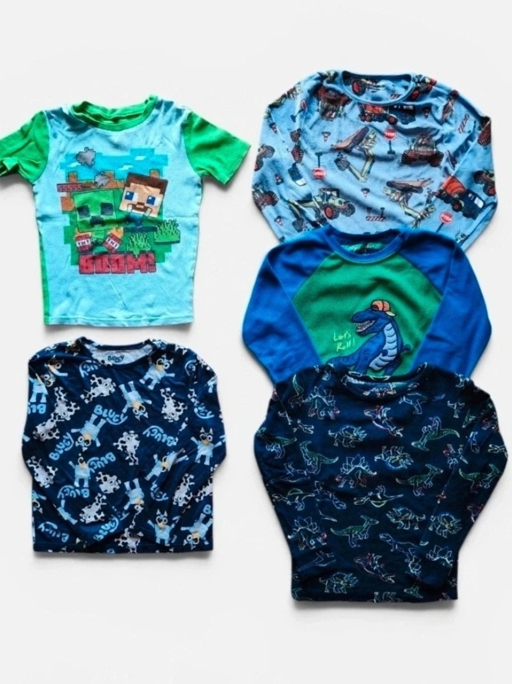 Kids Graphic Long & Short Sleeve Tops - Blue & Green Mix